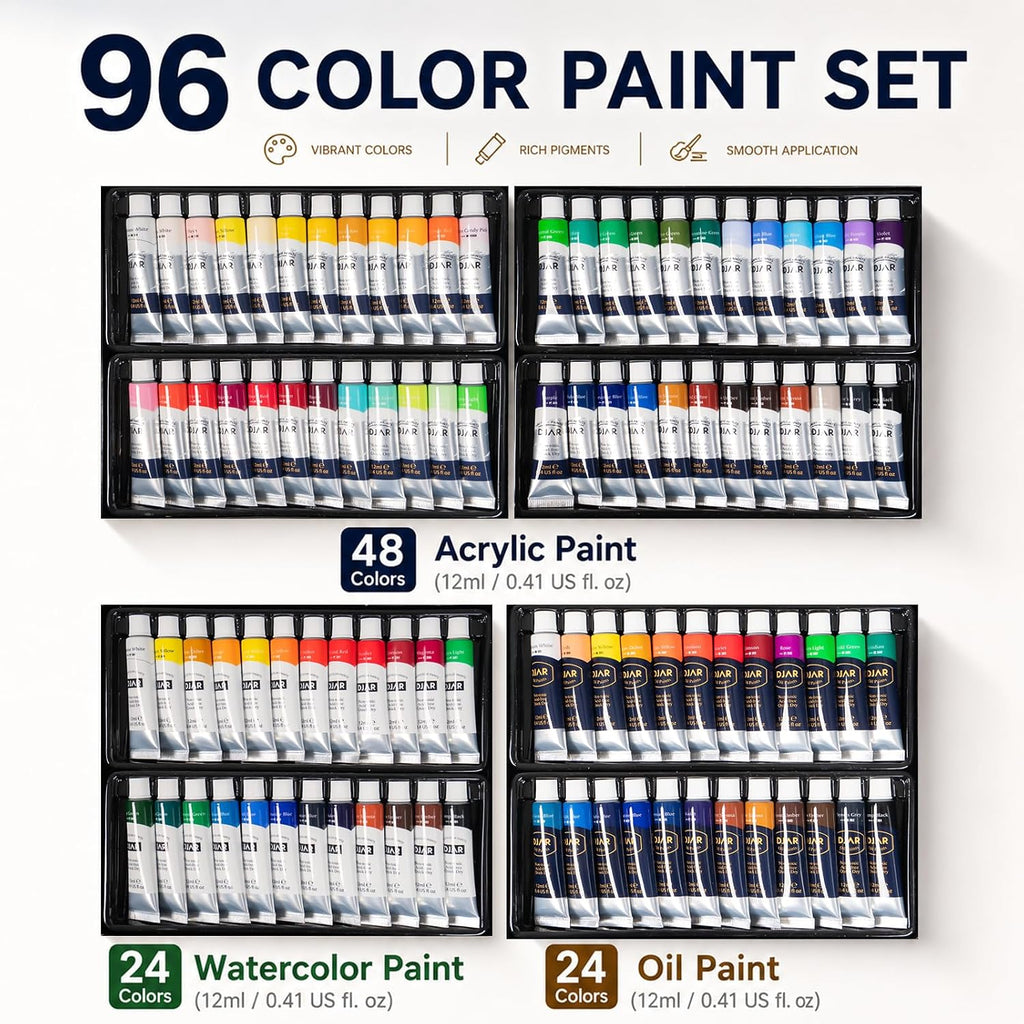 DJAR 169Pcs Art Painting Kit with French Easel, 96 Acrylic, Watercolor & Oil Paint Set, Professional All-in-One Complete Art Supplies Painting Set for Adults, Artists, Beginners