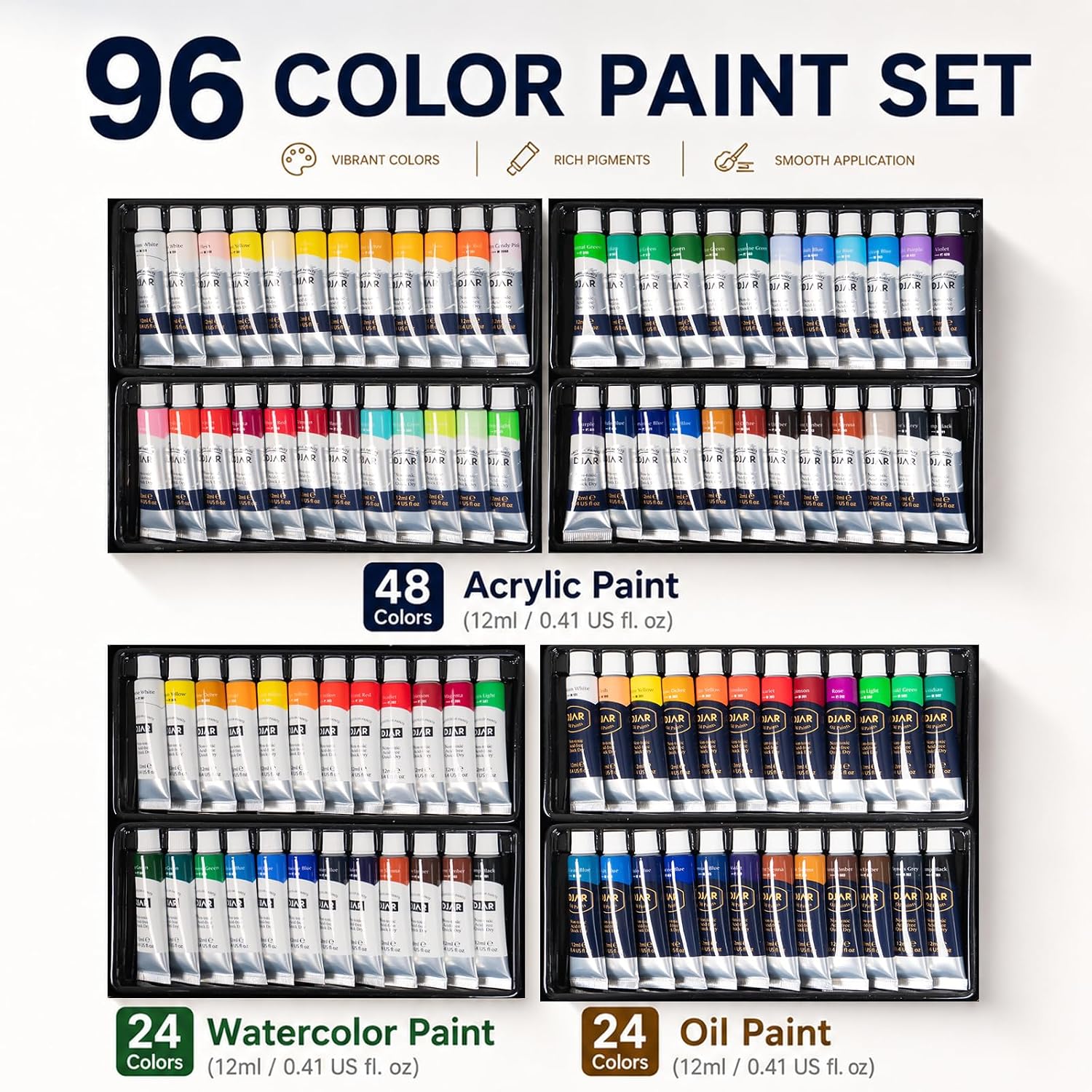 DJAR 169Pcs Art Painting Kit with French Easel, 96 Acrylic, Watercolor & Oil Paint Set, Professional All-in-One Complete Art Supplies Painting Set for Adults, Artists, Beginners