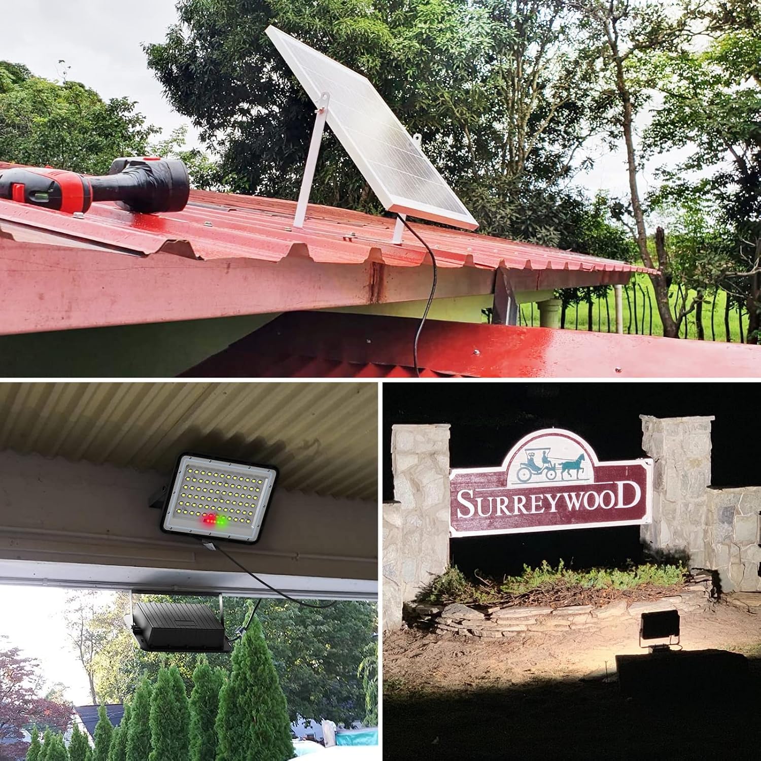 Engrepo 200 Watts Solar Flood Light Outdoor 1500 Lumens Dual White Floodlights Auto On/Off Dusk to Dawn with Remote Control for Yard, Garden, Shed, Barn.