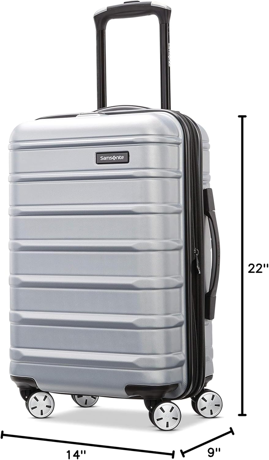 Omni 2 Airline Approved Carry-On Luggage – Stress-Free Size Meets 22x14x9' Requirements – For Fast Trips & Avoiding Baggage Fees – Dual 360° Spinner Wheels, USB Power Hub, Expands 1.5' – Silver
