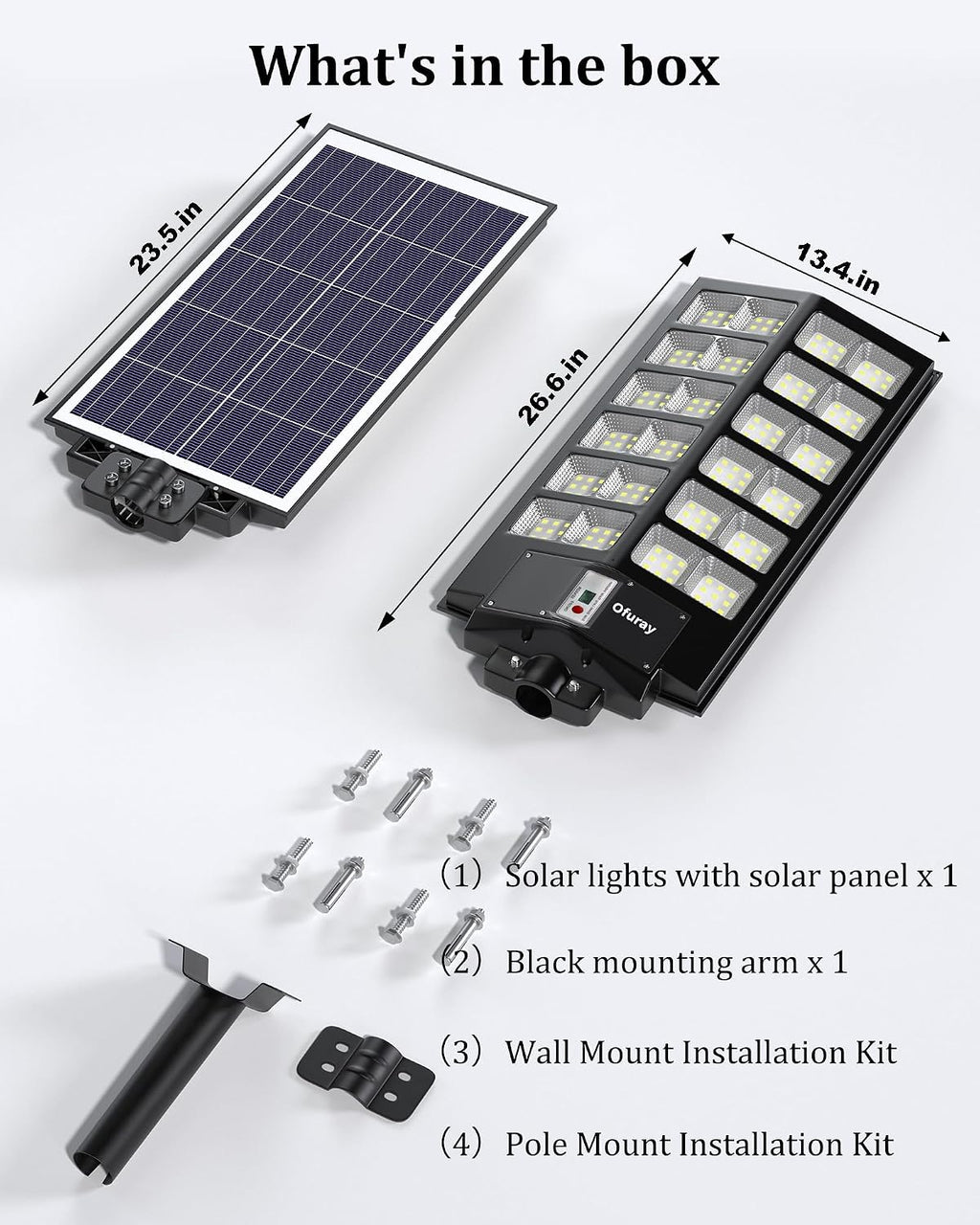 Ofuray Solar Street Lights Outdoor,Solar Security Flood Lights Parking Lot Lights Commercial Dusk to Dawn, 6500k Waterproof Led with Remote Control Motion for Street,Court,Barn (Of-9600W 660000Lm)