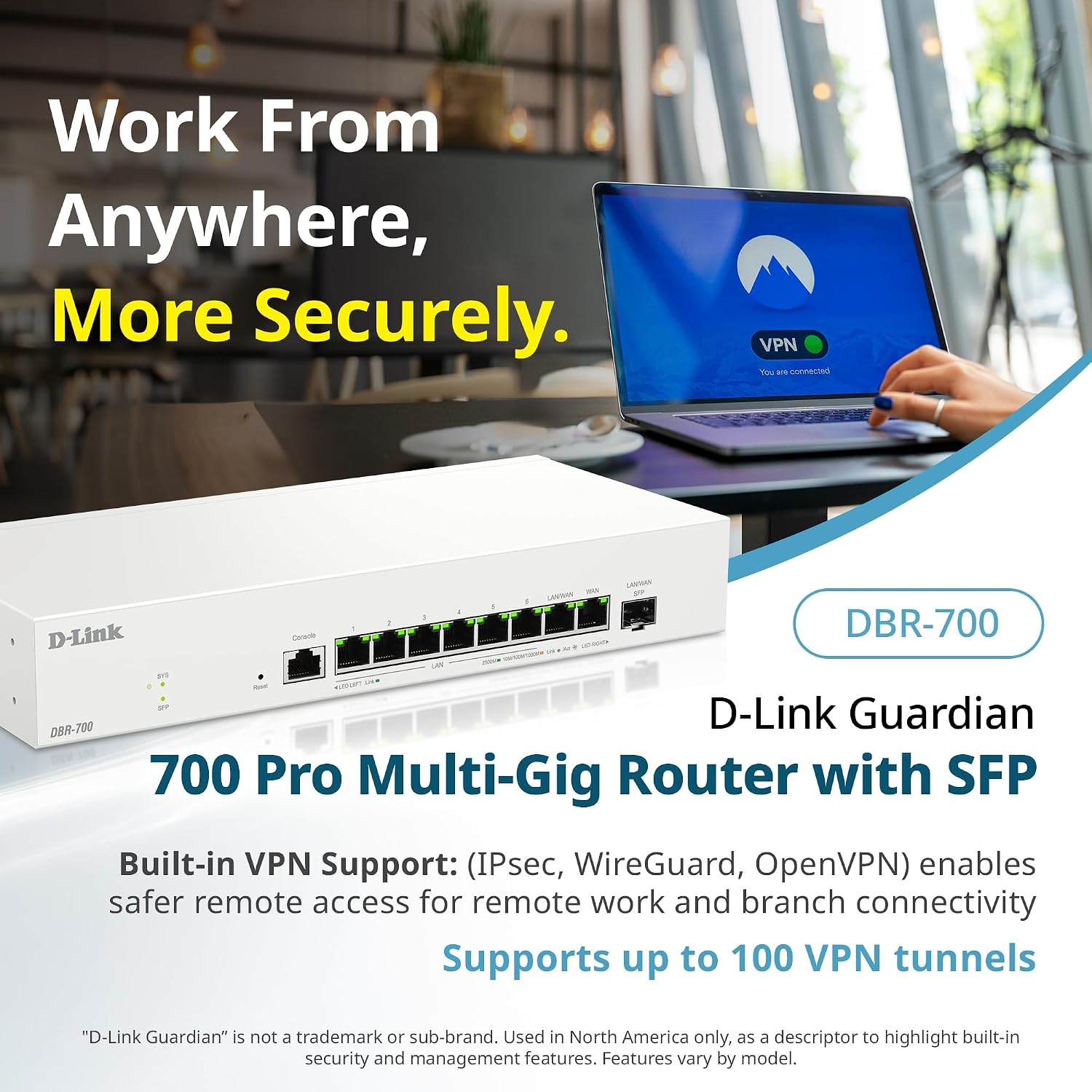 D-Link Guardian 700 Pro Multi-Gig Business Router with SFP (DBR-700), Premium Router with Multi-WAN Failover, SPI Firewall, 8X 2.5GbE LAN with SFP, VPN