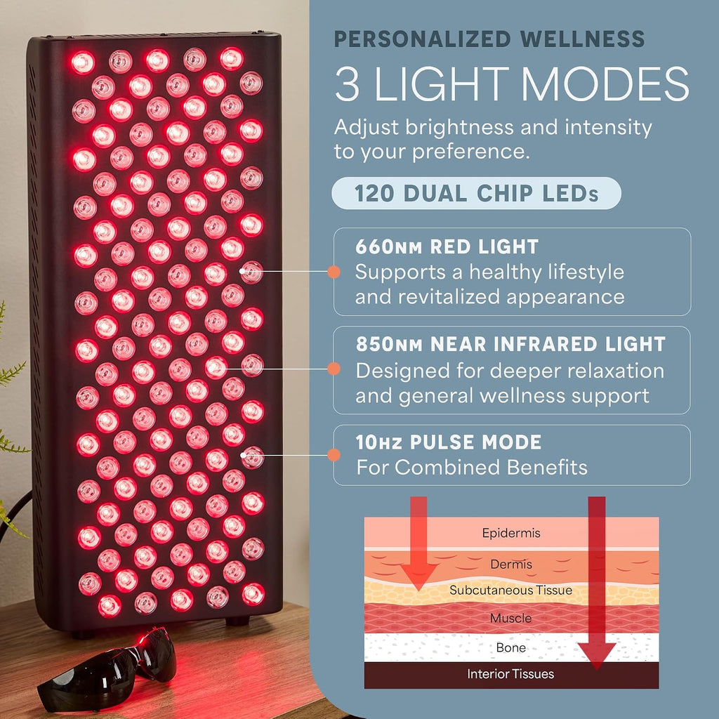 LifePro Red Light Therapy for Body Panel - 90 & 120 Dual Chip LEDs - 660nm & 850nm Near Infrared Full Body Red light Therapy Panel - For Daily Wellness & Comfort -Includes Hanging Kit and Eyewear