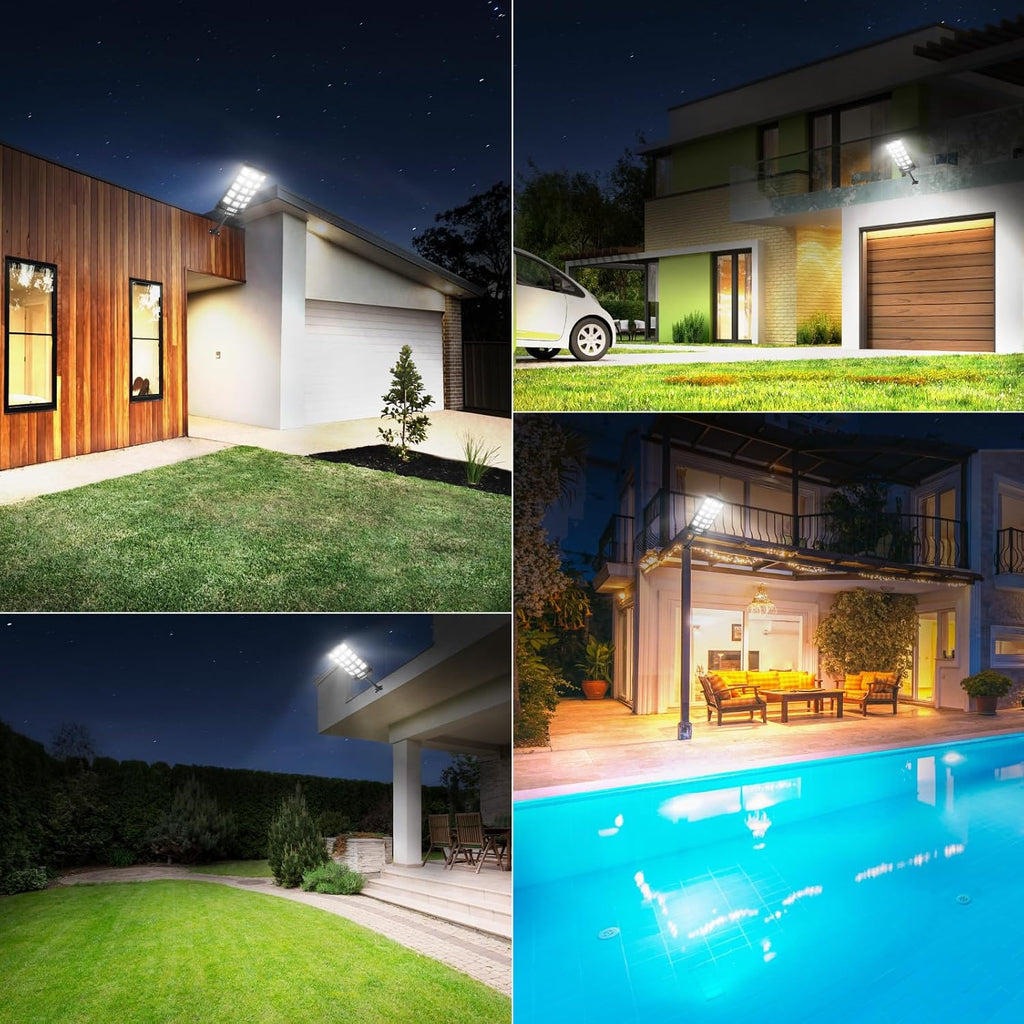 LANGY Solar Street Lights Outdoor Waterproof 4pcs, 6500K 60000LM Wide Angle Solar Powered Flood Lights with Motion Sensor & Remote Control, Dusk to Dawn Commercial Solar Outdoor Lights for Parking