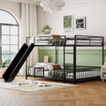 JIVOIT Metal Bunk Bed Frame with Slide and Ladder, Full Over Full Bunk Bed Size with Metal Slats Support, Full-Length Guardrail, Heavy Duty Metal Low Bunk Bed, No Box Spring Needed (Black,Full,09)