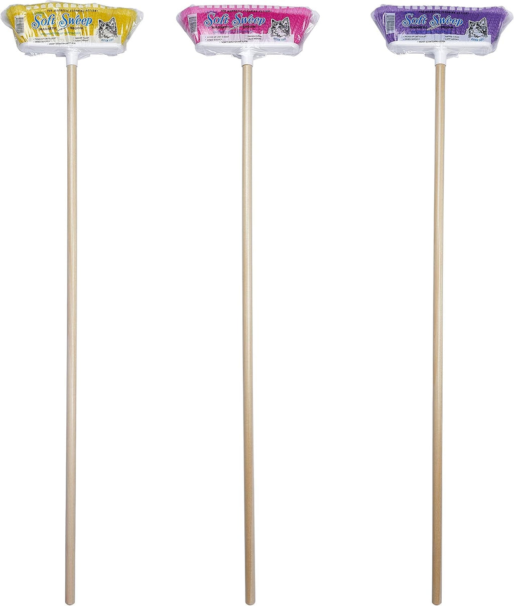 The Original Soft Sweep Magnetic Action Broom Assorted Colors with Natural Finish Wood Handles (12 Brooms)