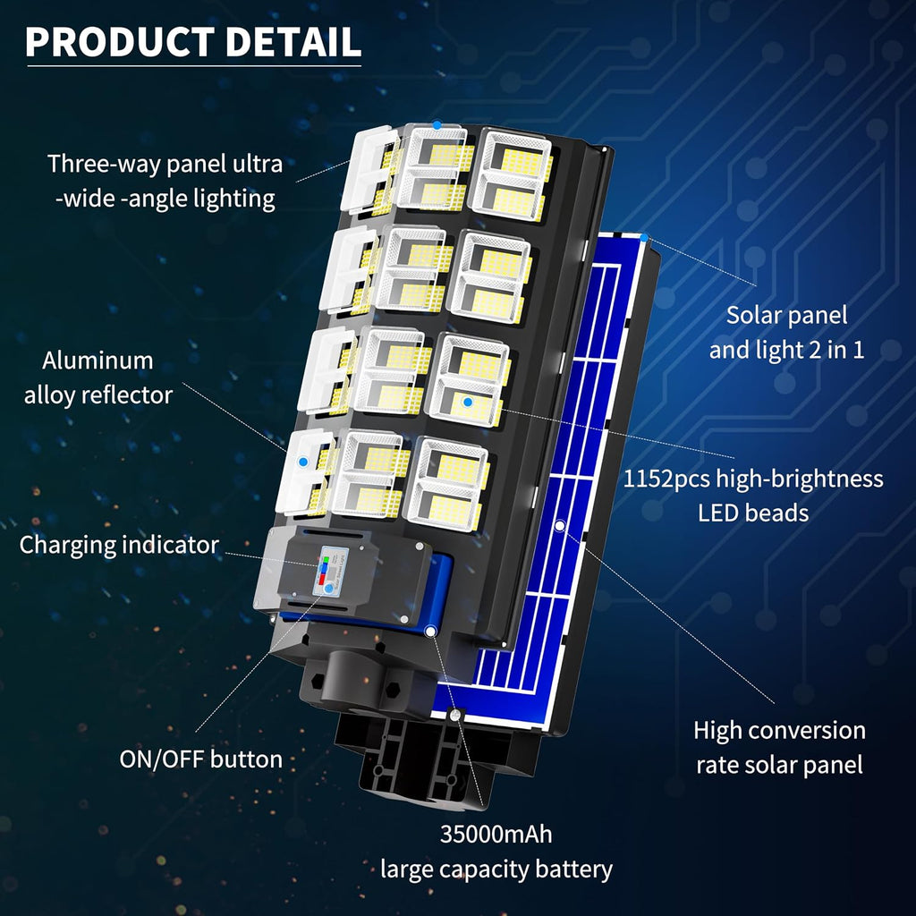 9500W Solar Street Light Outdoor Waterproof IP67 240000 Lumens, Solar Parking Lot Lights Dusk to Dawn Metion Sensor Solar Power Street Light Outside 4-Pack