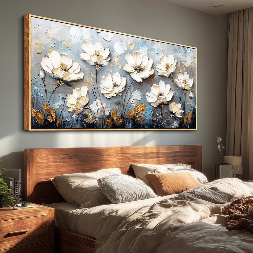 JUDASJART Large Canvas Prints Painting Wall Decor For Living Room Wall Art For Bedroom Office Decoration Vintage Flowers Artworks Abstract Pictures Modern Aesthetics Wood Framed Home Decor