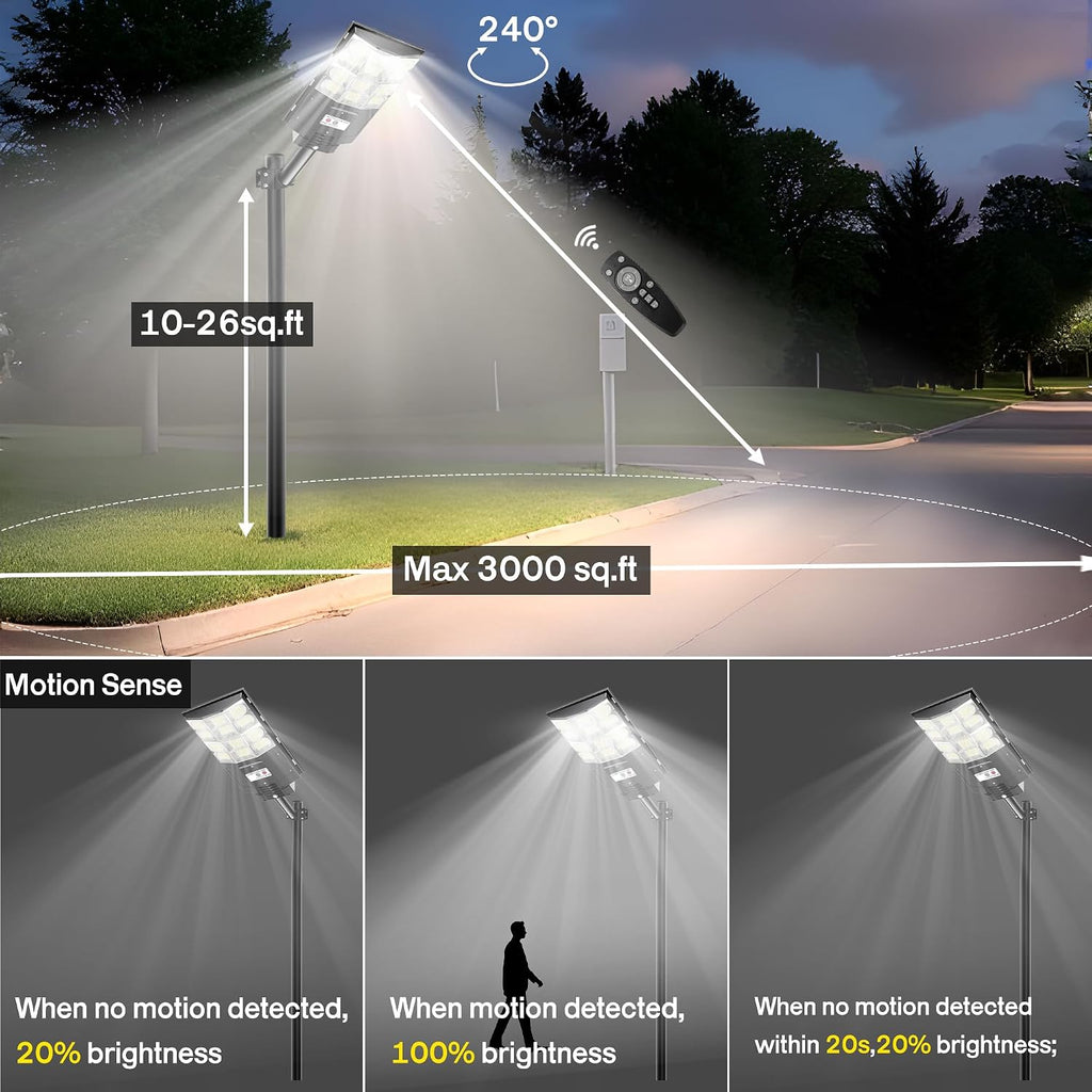 Solar Flood Lights Outdoor 3000W with Motion Sensor, 20000LM Super Bright Waterproof Security Lights for Backyard, Driveway, Garden, Yard, Garage - Ideal for Homeowners & Businesses
