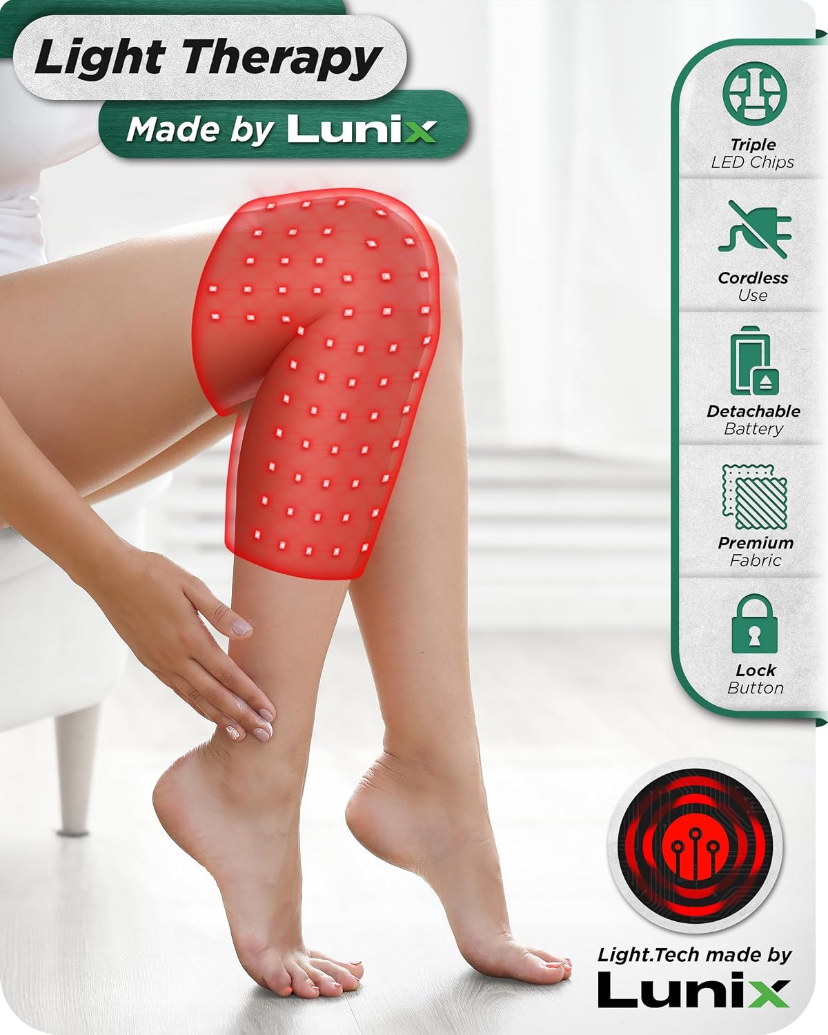 Lunix LX19 Red Light Therapy for Knee, Elbow and Shoulder, Triple Chips LED 850 and 660nm, Infrared Therapy for Circulation & Joint Support, Rechargeable, Adjustable Intensity