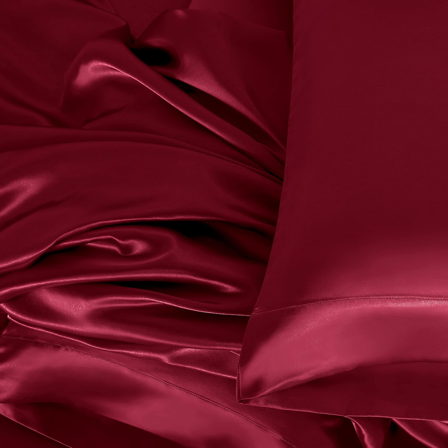 Twin XL Size 4-Piece Sheet Set Premium Mulberry Silk Bed Sheets Set Fits 14-16' Deep Pocket - Luxurious Soft Silk (Solid, Burgundy)