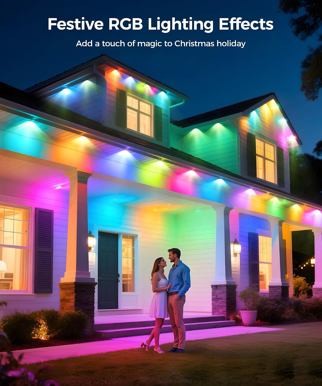 POOFZY Permanent Outdoor Lights for House,100ft RGB+IC Smart Outdoor Decor, 50 Scene Modes,App/Remote Control,IP67 Waterproof,for Christmas,Easter,V-Day,Thanksgiving,Daily & Holiday Party Decor