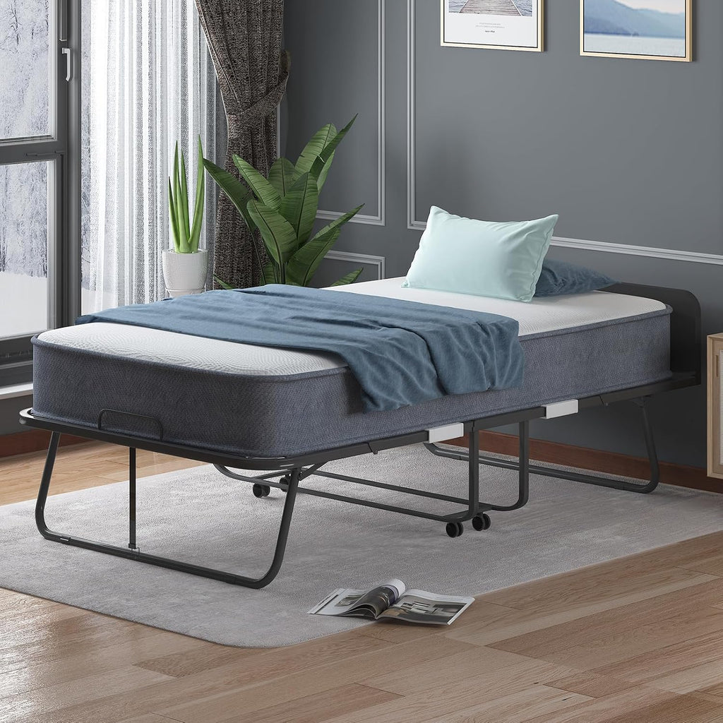 BALUS Folding Bed with Mattress for Adults, 75 ''L X 38''W Rollaway Bed with 5'' Memory Foam Mattress, Portable Foldable Frame with Dustproof Bag & Baffle (Upgrade)