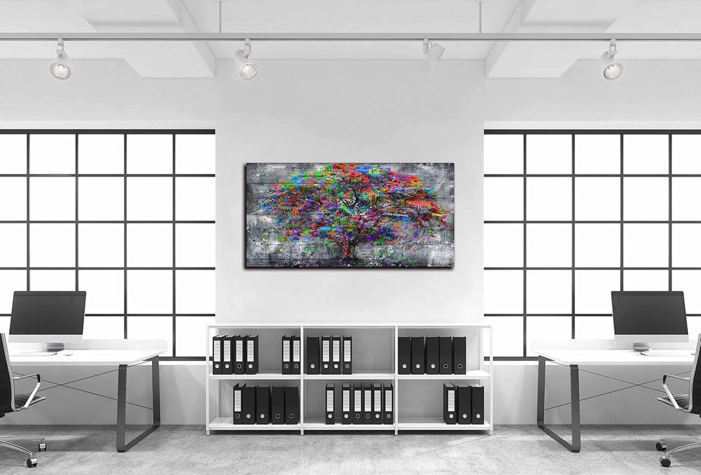 SIXTTART Tree Large Canvas Wall-Art For Living Room - Graffiti Forest Wall Art - Abstract Modern Home Office Wall Decor Ready to Hang Size 59' x 29'