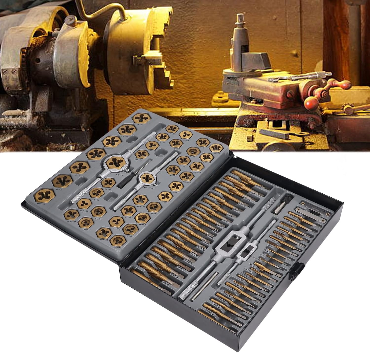 86 Piece Metric Tap and Die Set for Thread Repair M3 to M16 Cutting External Internal Threads Hand Tools Kit