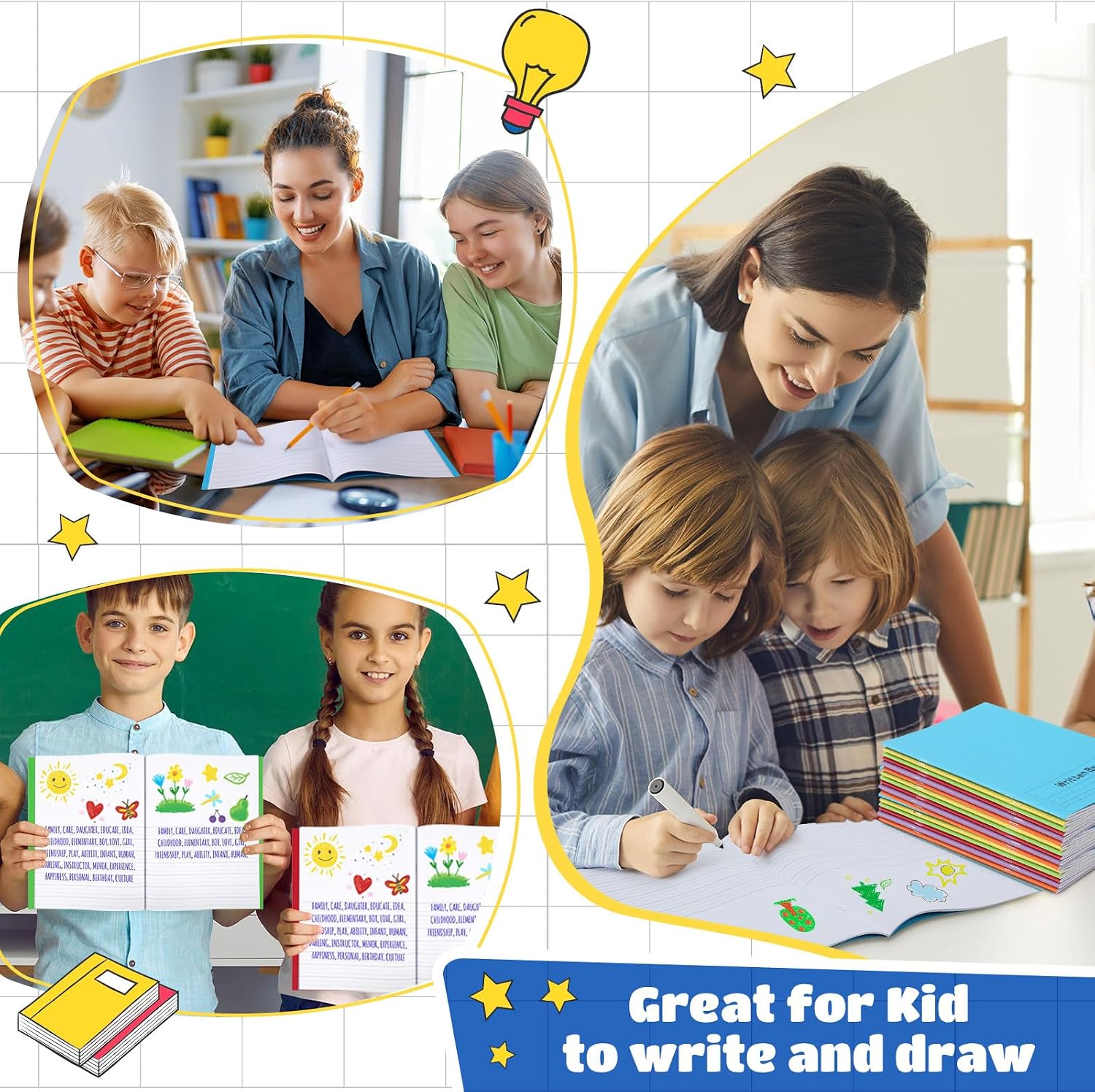 Henoyso 120 Pcs Primary Composition Notebook K-2 Primary Journal, Notebook for Kids Supplies, Bulk Blank Writing Book for Kid to Write Draw Journal 60 Page (9.8″ X 7.5″,Colorful)