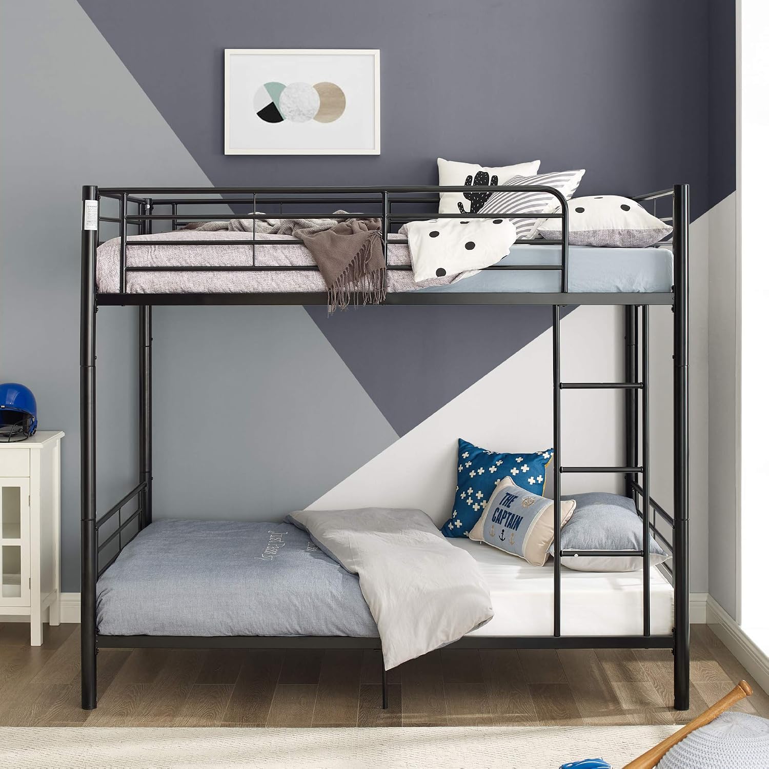 Walker Edison Elodie Urban Industrial Twin Over Twin Metal Bunk Bed, Twin Over Twin, Black