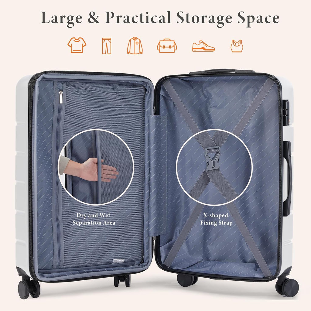 Sweetcrispy 3 Piece Expandable Luggage Set, ABS Hard Shell Rolling Suitcases with Smooth Spinner Wheels and TSA Lock, Lightweight Travel Luggage for Trip, 20/24/28 Inch, Cream White