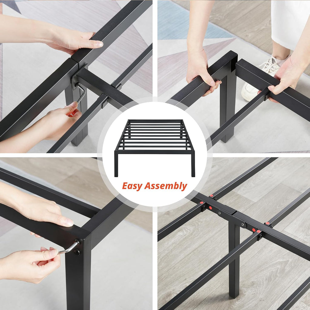 PrimaSleep 14 Inch Heavy Duty Steel Slat Anti-Slip Support, Easy Assembly Platform Bed frame, Noise Free Steel Mattress Foundation, Maximum Storage, No Box Spring Needed, Black, Twin Size