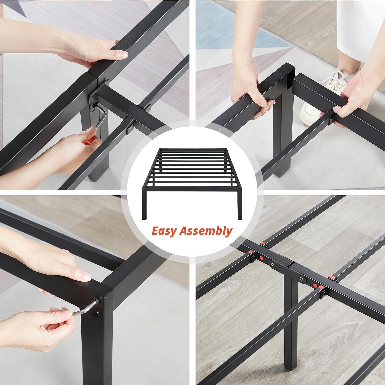 PrimaSleep 14 Inch Heavy Duty Steel Slat Anti-Slip Support, Easy Assembly Platform Bed frame, Noise Free Steel Mattress Foundation, Maximum Storage, No Box Spring Needed, Black, Twin Size