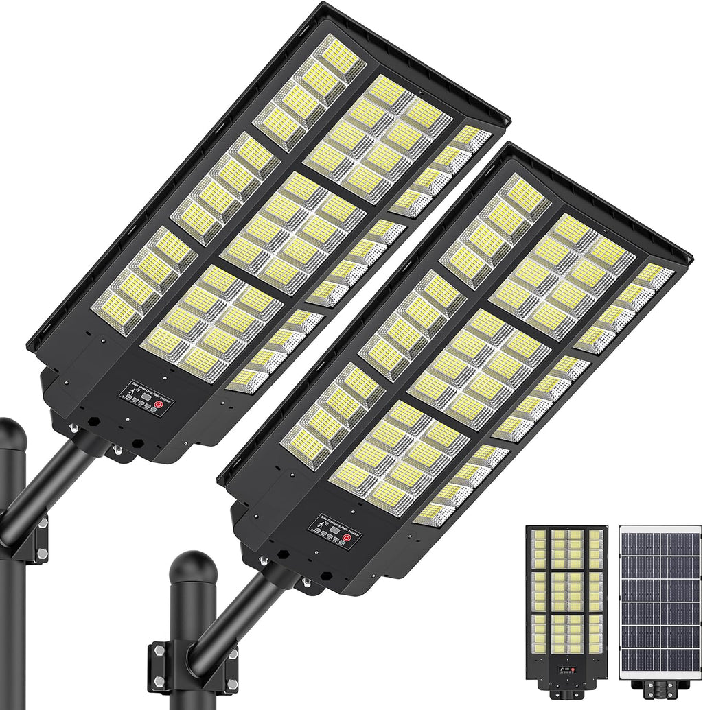 WYWNA 15000W Solar Street Light - 7000K Solar Lights Outdoor Dusk to Dawn, Solar Flood Lights Outdoor with Motion Sensor, Wide Angle IP66 Waterproof with Remote Control