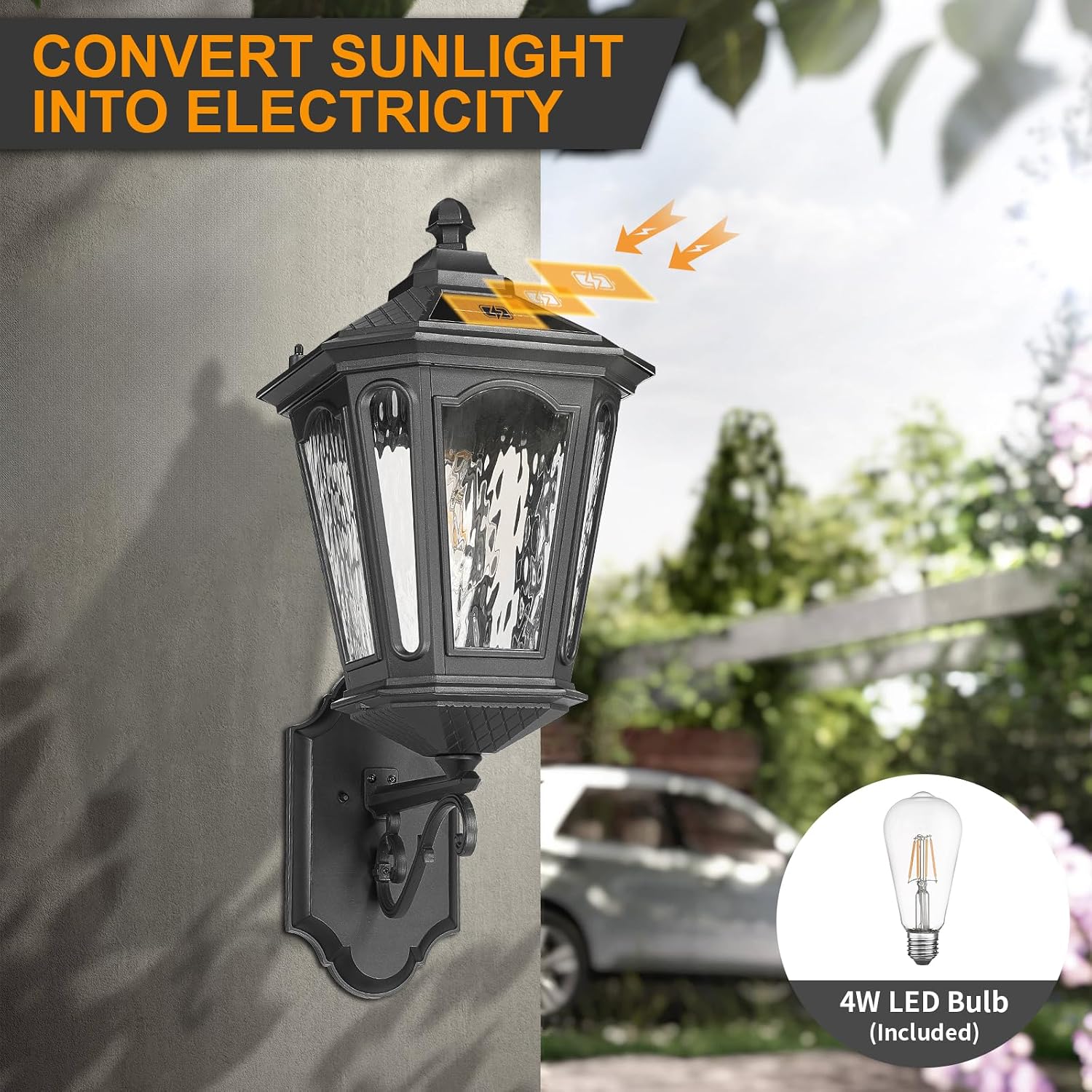 25'' Large Solar Wall Light Outdoor with Remote Control, LED Dusk to Dawn 3 Lighting Modes Solar Exterior Wall Lantern Outside Sconce Lights for Patio Doorway Porch Walkway