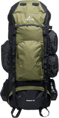 Teton 75L Explorer Internal Frame Backpack for Hiking, Camping, Backpacking, Rain Cover Included, Olive