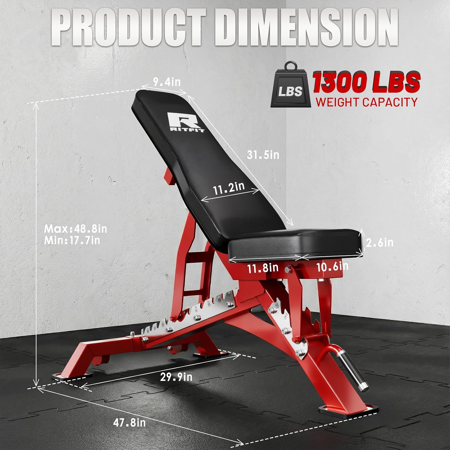 RITFIT 300/350/650LBS Rubber Coated Hex Dumbbell Set with Rack and Multi-Position Weight Bench, 1300LB Capacity for Full Body Workout