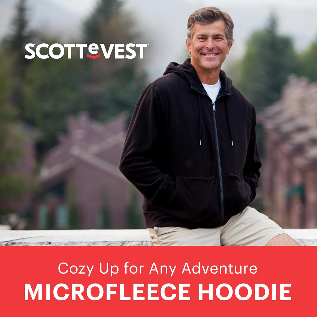 SCOTTeVEST Microfleece Hoodie for Men - 21 Hidden Pockets - Warm Fleece Zip Up Sweatshirt for Travel & More