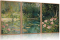 FWIEXA Monet Floral Framed Canvas Wall Art Set, Impressionist Botanical Garden Wall Decor, Vintage Ponds Tree Plant Artwork, Nature Landscape Prints for Living Room, Bedroom - Size 24'x36'x3