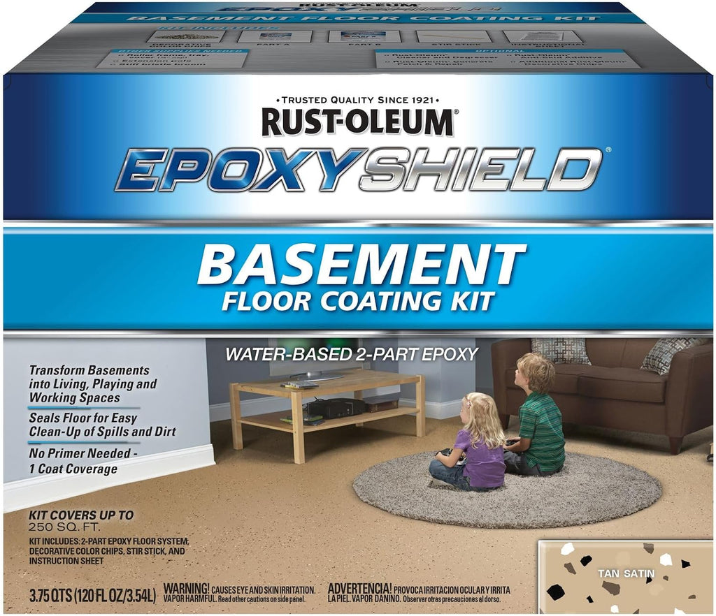 Rust-Oleum 391281 EpoxyShield Basement Floor Coating Kit, Gallon, Tan Satin