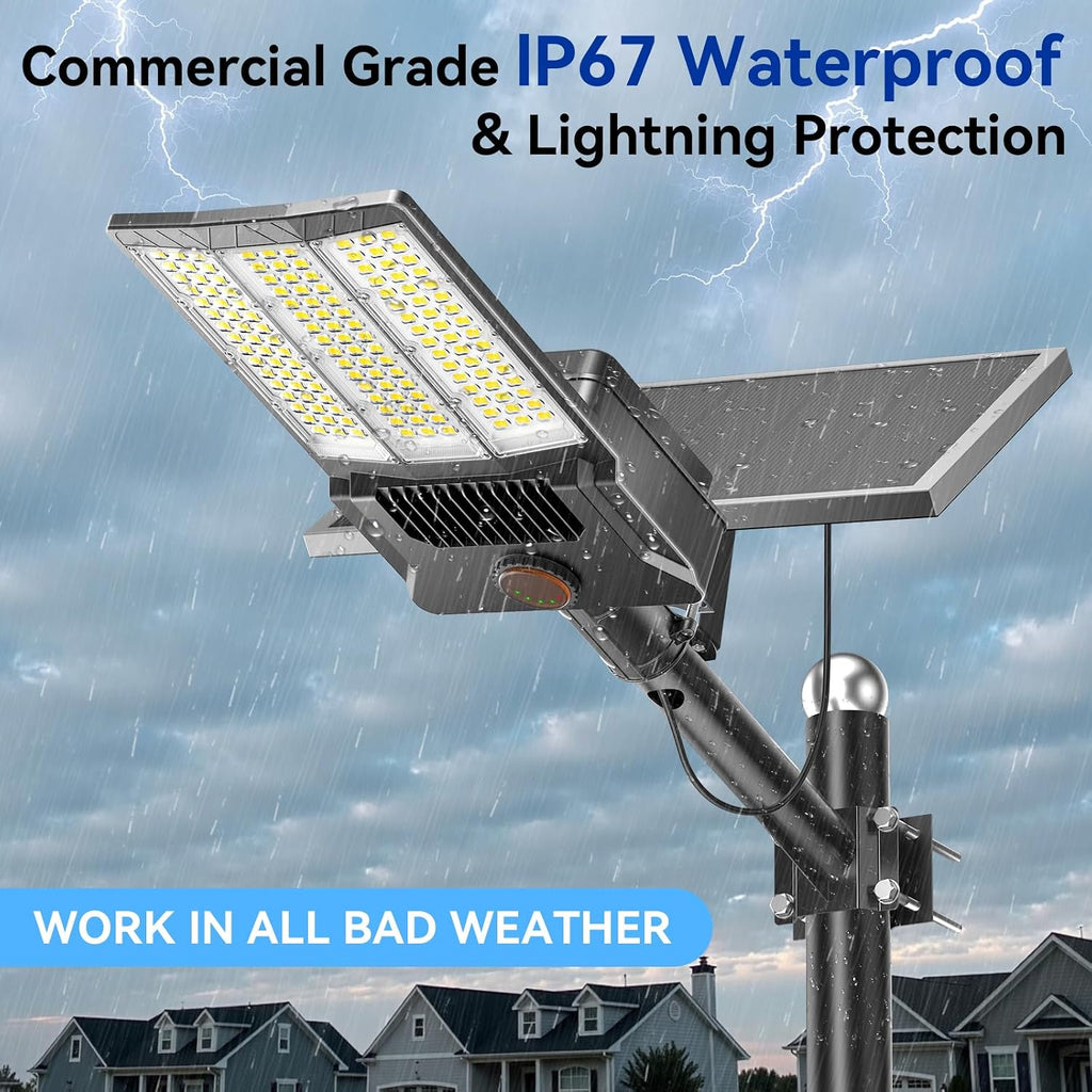 Deepn Solar Street Lights 10000W Commercial Grade Aluminum Parking Lot Lights LED Security Flood Light with Motion Sensor & Dusk to Dawn, Solar Lights Outdoor Waterproof for Outside, SZ3000, 2 Pack