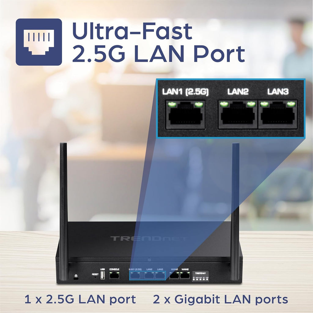 TRENDnet AX1800 Dual-Band WiFi 6 Gigabit Dual-WAN VPN Router, Small Business, Virtual Private Network, Inter-VLAN Routing, QoS, 2.5G Support, Pre-Encrypted Wireless, Black, TEW-929DRU (Pack of 1)