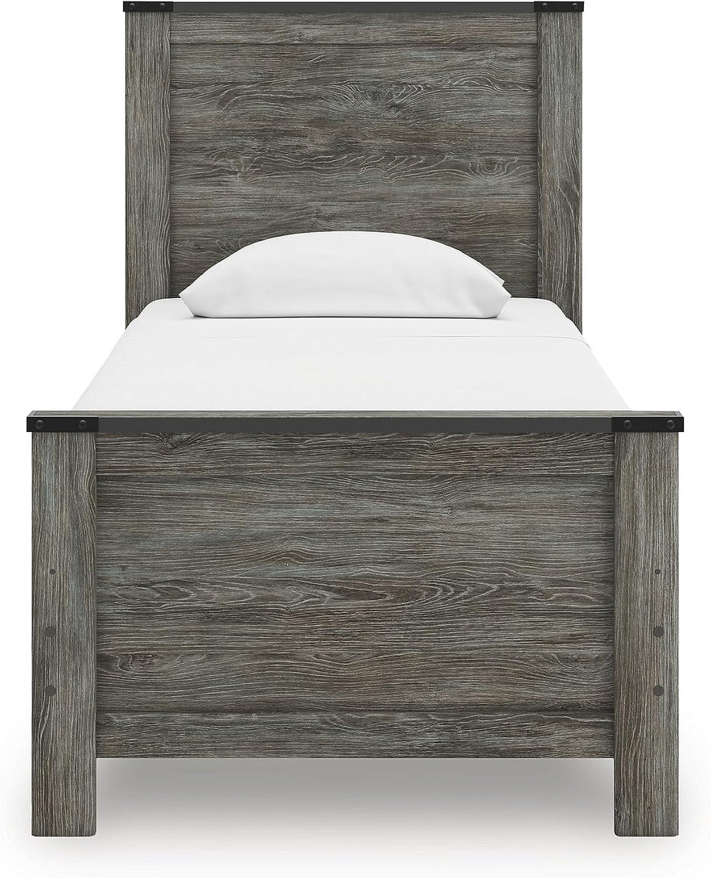Signature Design by Ashley Frandern Industrial Panel Bed with Nailhead Accents, Foundation or Box Spring Needed, Twin, Gray