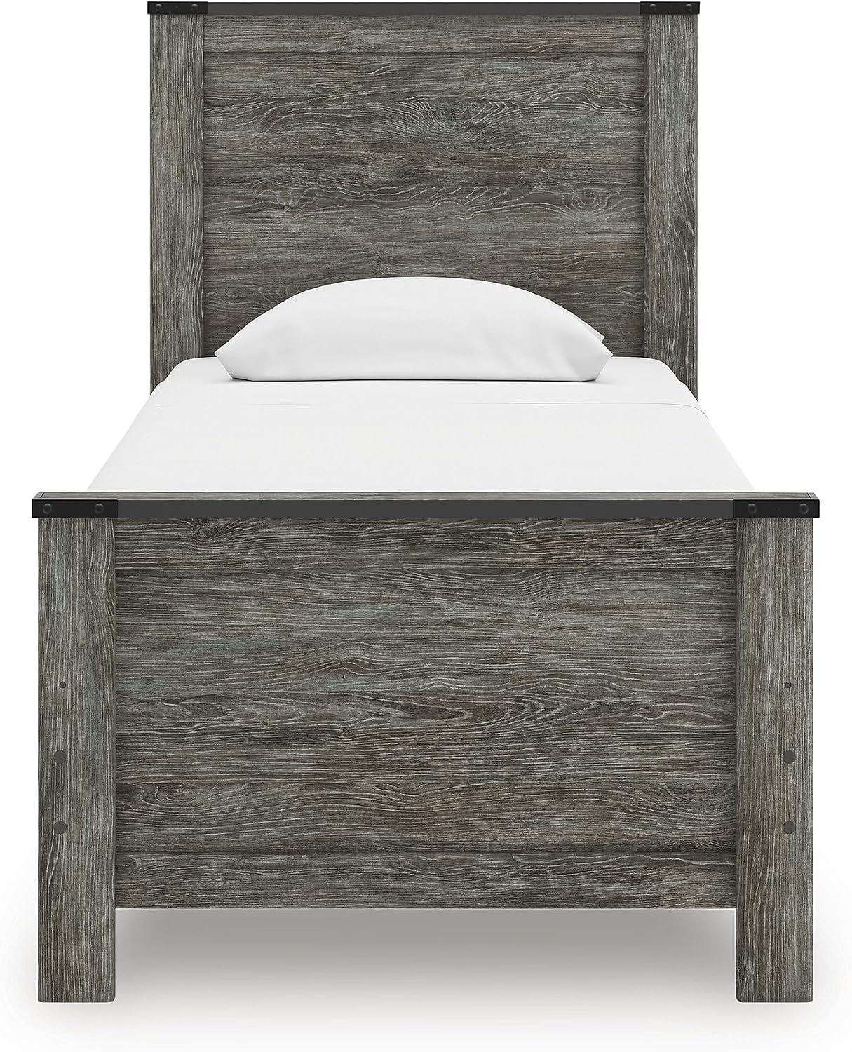 Signature Design by Ashley Frandern Industrial Panel Bed with Nailhead Accents, Foundation or Box Spring Needed, Twin, Gray