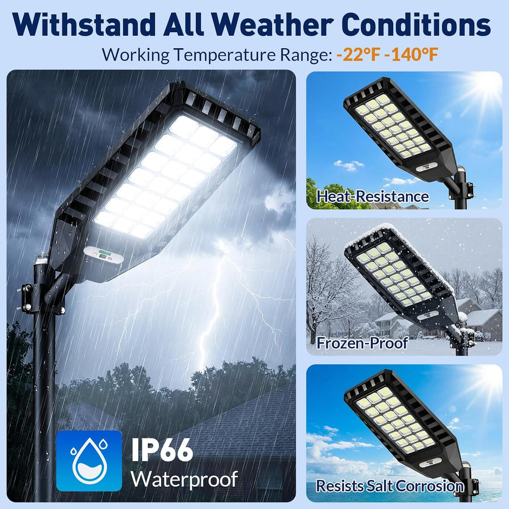 2-Pack Solar Street Lights Outdoor, 23' Large Solar Lights Outdoor Waterproof with Motion Sensor, 6500K LED Flood Lights, Dusk to Dawn Commercial Security Parking Lot Light for Driveway Yard Garden