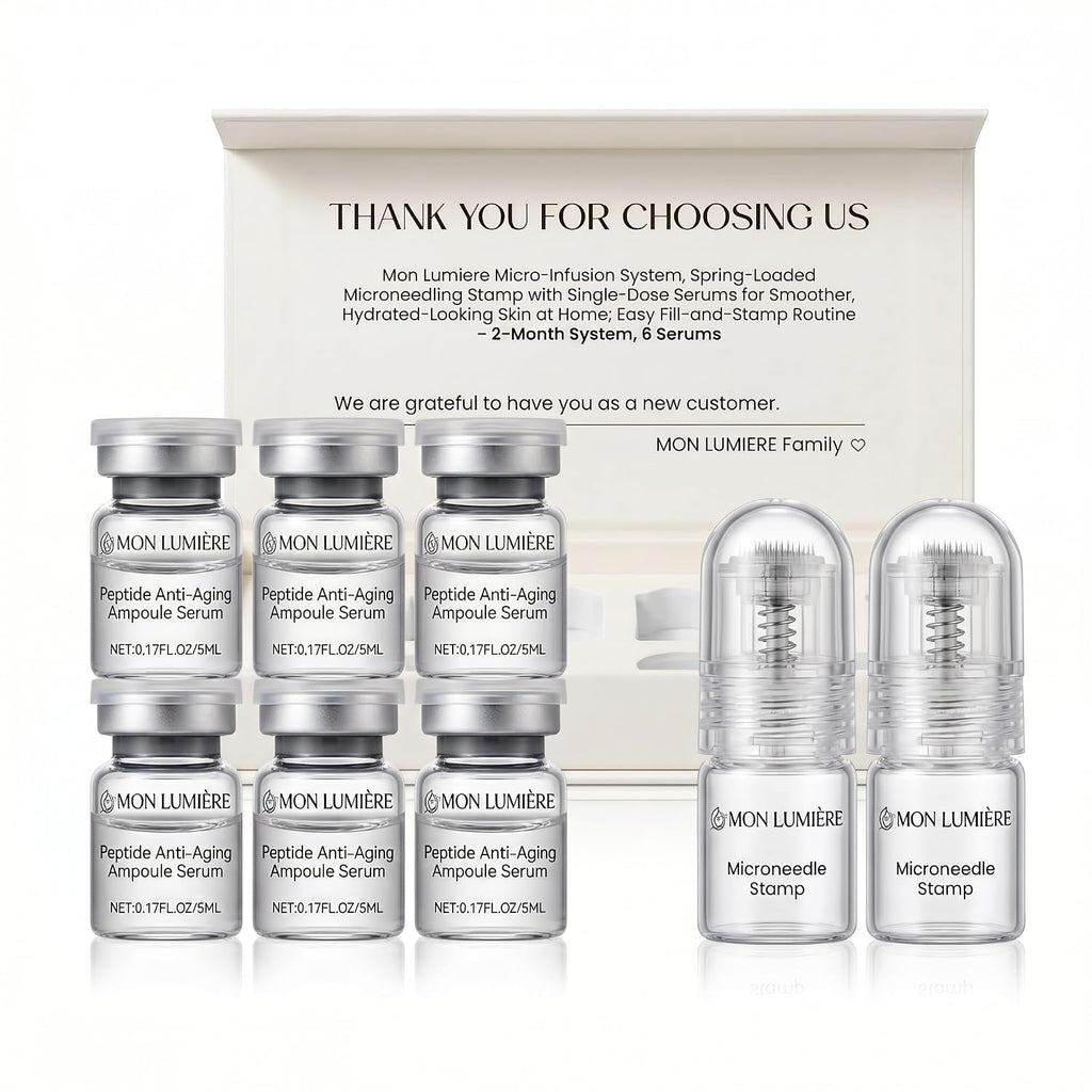Mon Lumiere Micro Infusion System for Face – Gold Spring-Loaded Facial Stamp with PDRN & Peptides – At-Home Skincare Kit for Glow, Smoother-Looking Skin & Visible Radiance – 6 Single-Dose Serums
