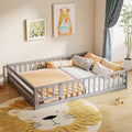 BECOMFORT Full Size Floor Bed for Kids, Kids Wood Bed Frame with Door, Latch & Safety Guardrails, Montessori Bed for Boys Girls