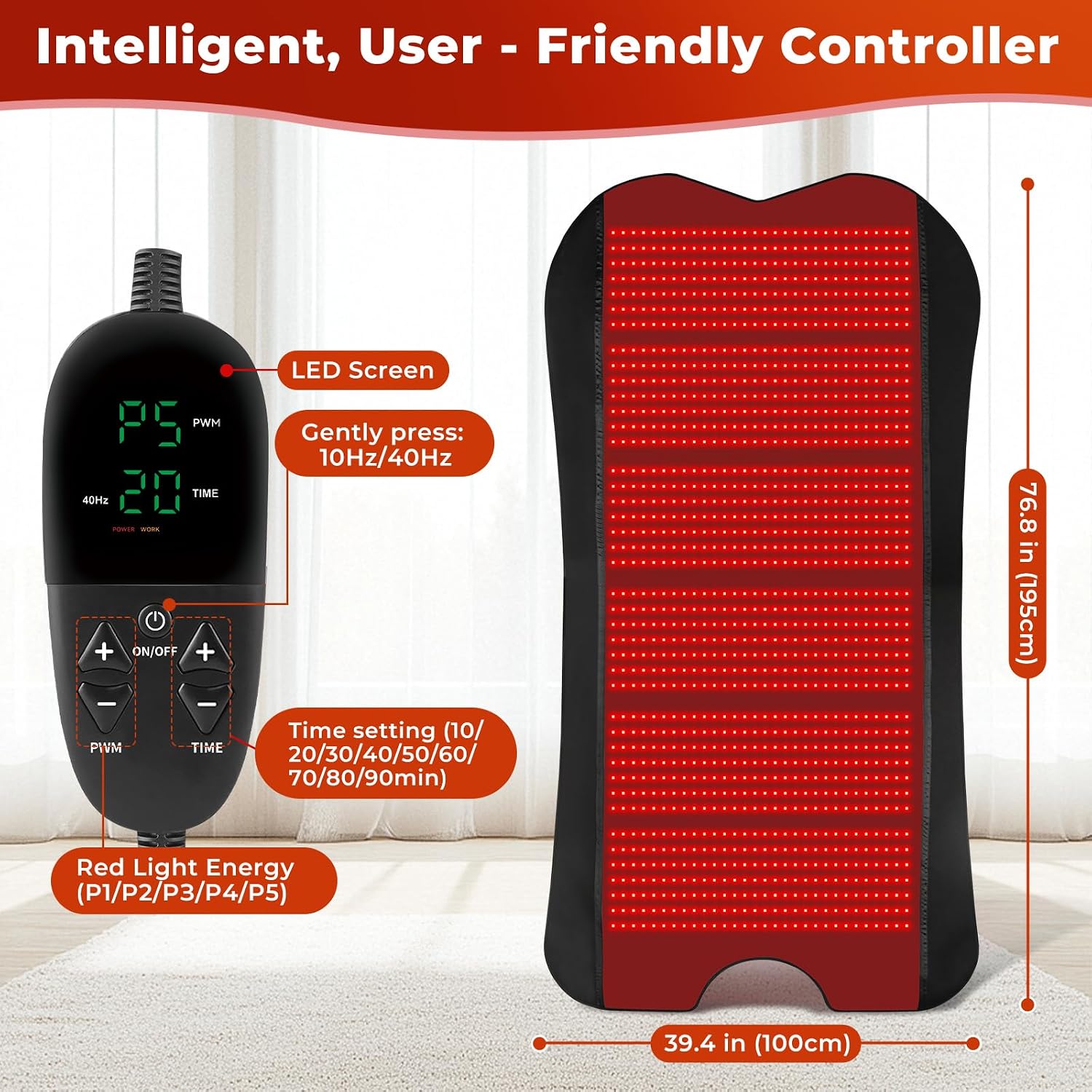 Red Light Therapy Mat for Body, Red Light Therapy Pad with 1260 LEDs, 2 in 1 (660nm & 850nm), Adjustable Timer & Intensity, Premium Leather