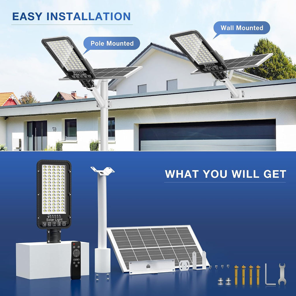 12000W Split-Type Solar Street Light Outdoor – High-Brightness LED, 6500K Dusk to Dawn, IP66 Waterproof with Remote, Commercial & Industrial Lighting for Parking Lots, Farms, Sports Fields(2Pack)