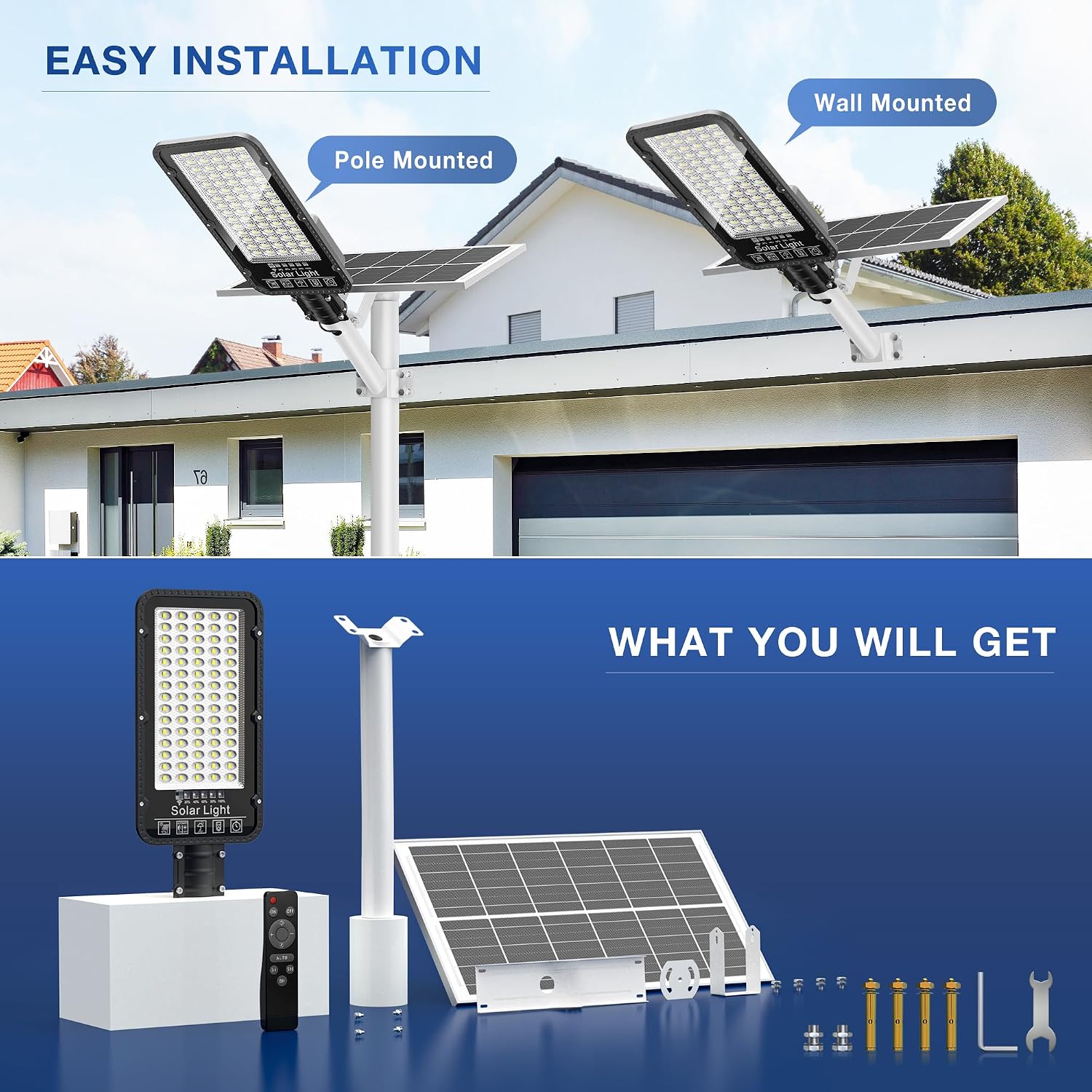 12000W Split-Type Solar Street Light Outdoor – High-Brightness LED, 6500K Dusk to Dawn, IP66 Waterproof with Remote, Commercial & Industrial Lighting for Parking Lots, Farms, Sports Fields(2Pack)
