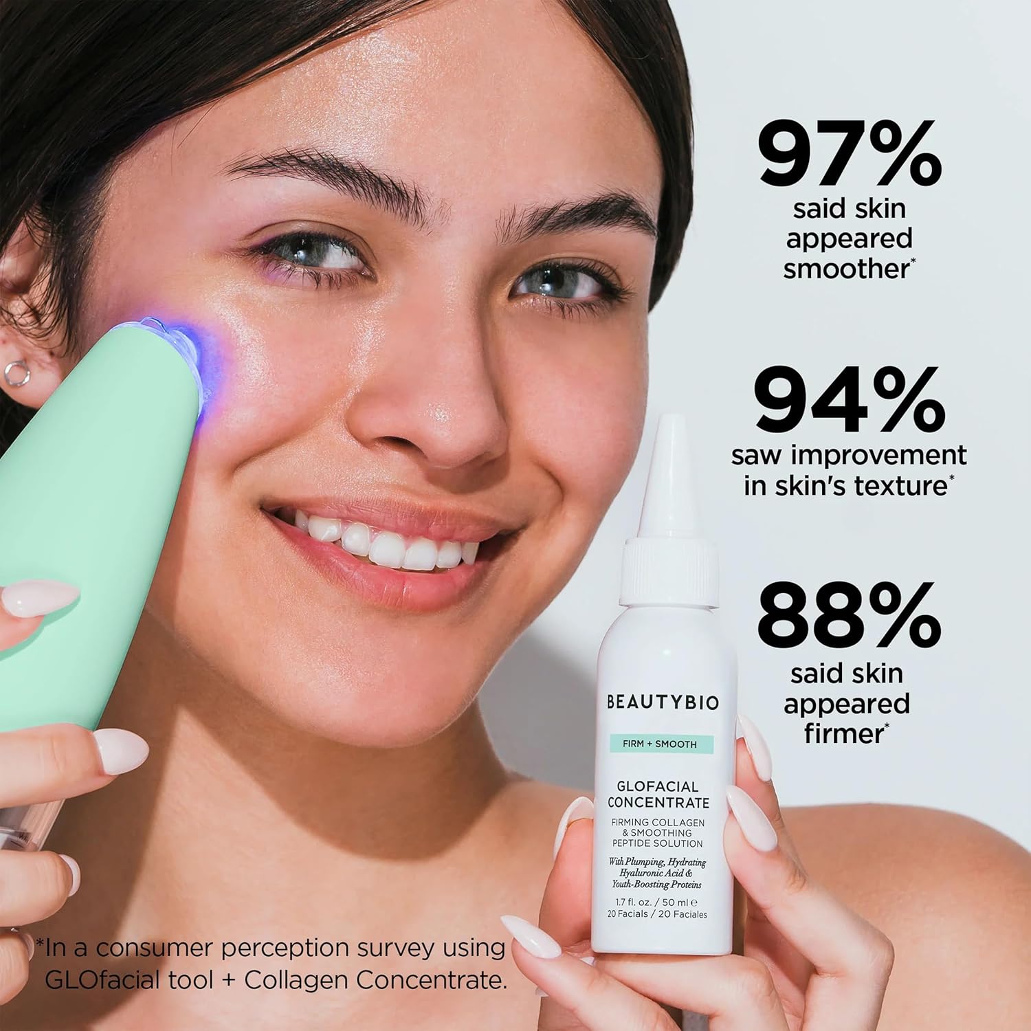 BeautyBio GLOfacial Hydro-Infusion Deep Pore Cleansing + Blue LED Clarifying Set: Tool + Concentrate