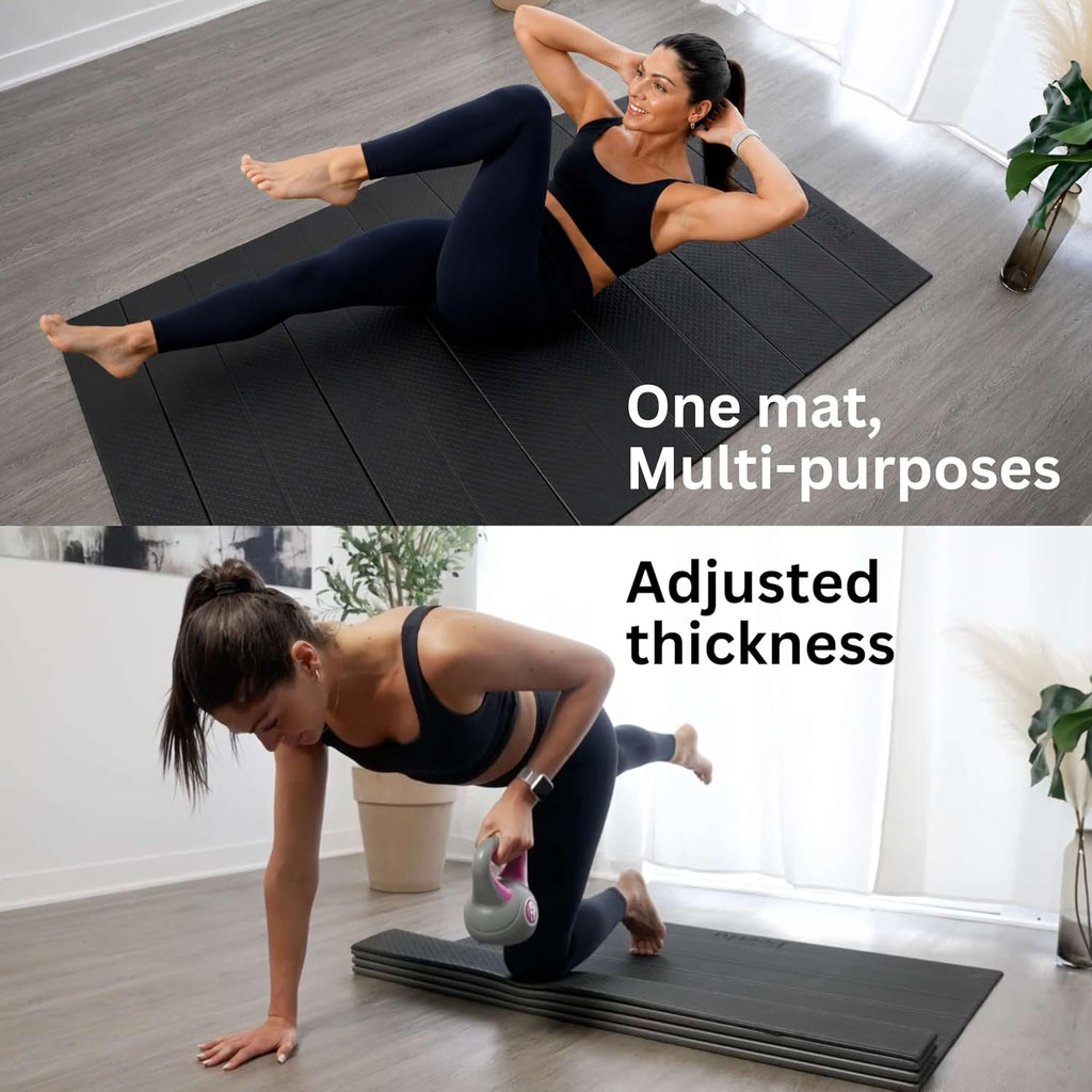 Foldable Large Yoga Mat: Extra 6mm & 8mm Thick Workout Mat for Home Gym and Travel - Anti-Slip Folding Exercise Mat for Yoga, Pilates, and More