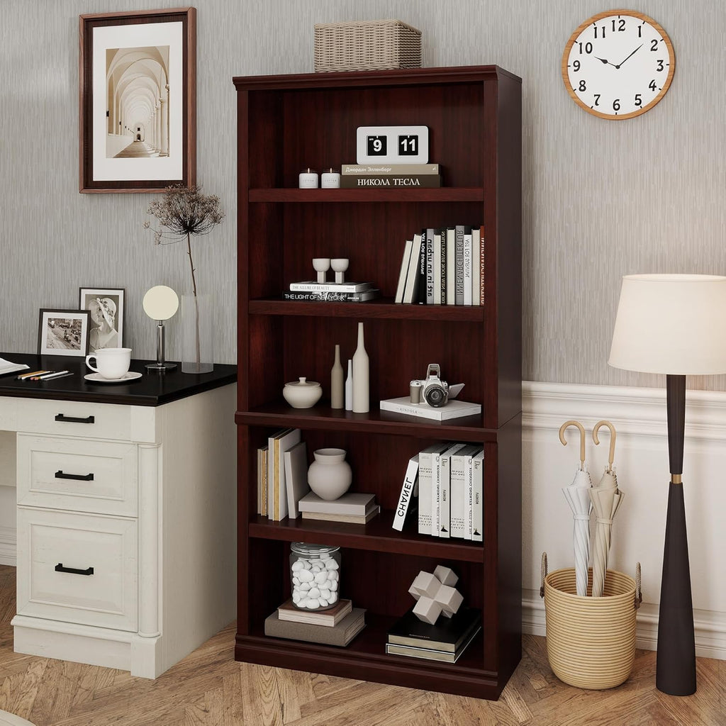 Bevfint Bookshelf, Open Storage 70 Inch Tall 5 Shelf Bookcase, Floor Standing Bookshelves and Bookcases, Book case for Farmhouse Library Office Bedroom Kids, Mahogany - 5 Tier