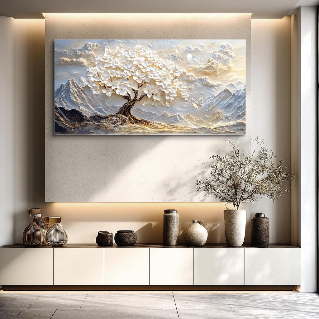 JUDASJART Canvas Wall Art For Living Room Large Wall Decor For Office Bedroom Decorations White Blossom Tree Landscape Pictures Abstract Painting Artwork Room Wall Mural Aesthetic Home Decor 30x60 In