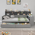 Mirightone Corner Full Bed Frame with Bookcase Storage and Desk, Wood Day Beds with 2 Drawers, Full Size Daybed with Storage for Living Room,Bedroom & Guest Room, Gray