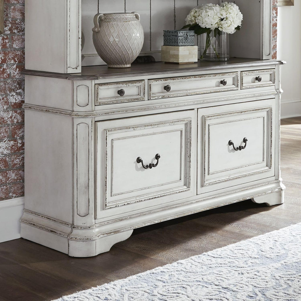 Liberty Furniture Magnolia Manor Filing Credenza for Home Office - Antique White & Weathered Bark