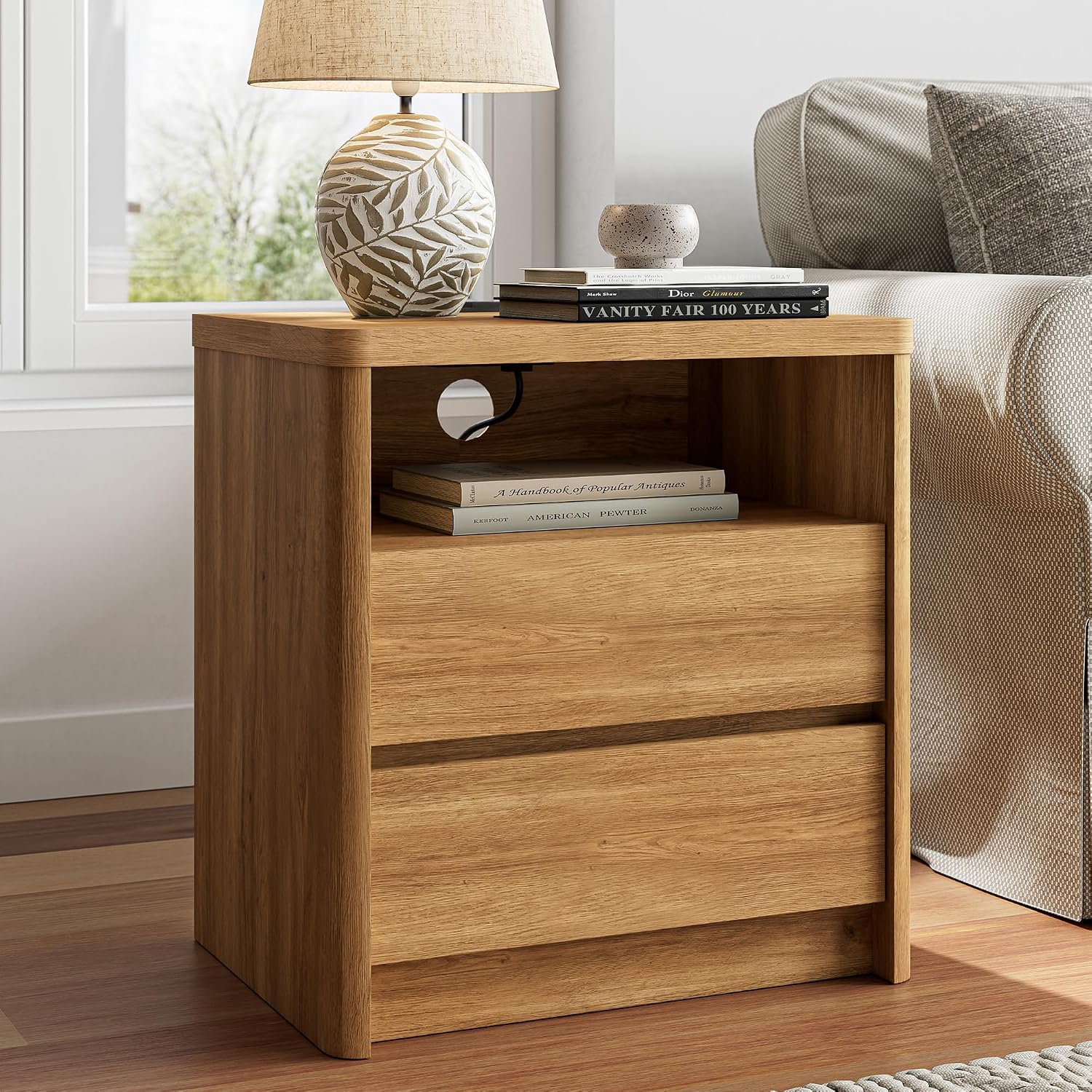 3 Pieces of Dresser and Nightstand Set,47.2' Width 6-Drawer Dresser & 2-Drawer Nightstands Set of 2,Nightstand with USB&Type C Charging Station&Outlets, Modern Design for Bedroom,Natural Oak
