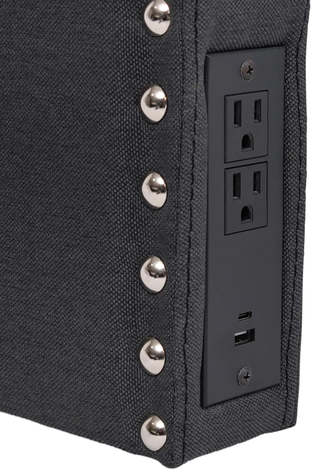 Flash Furniture Adeline Twin Headboard with 2 Outlets, USB Port, USB Type-C Port, Contoured Headboard, Studded Faux Linen Upholstery, Dual Hanging Options, Gray