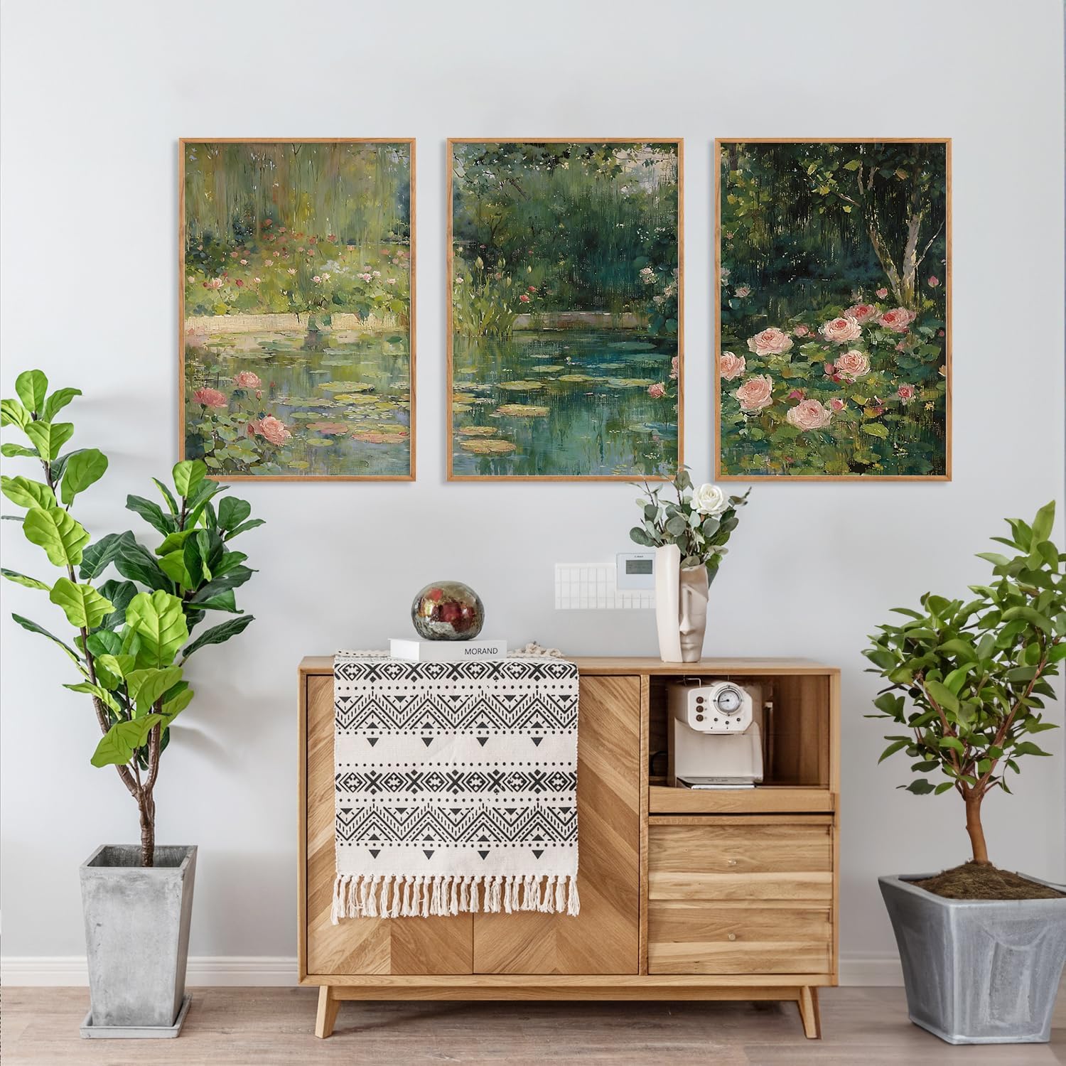 FWIEXA Monet Floral Framed Canvas Wall Art Set, Impressionist Botanical Garden Wall Decor, Vintage Ponds Tree Plant Artwork, Nature Landscape Prints for Living Room, Bedroom - Size 24'x36'x3